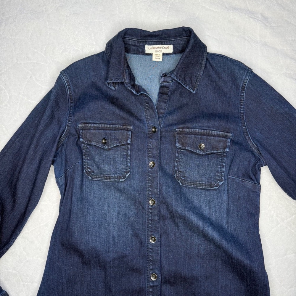Coldwater Creek Womens S Dark Wash Denim Button Down Shaped Fit Shirt 4004060 - Picture 3 of 10